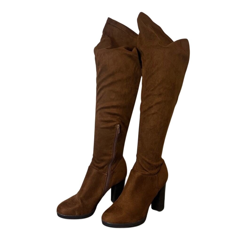 Wild Diva Over The Knee Boots Brown Block Heel Size 9 Women Suede Lace Back